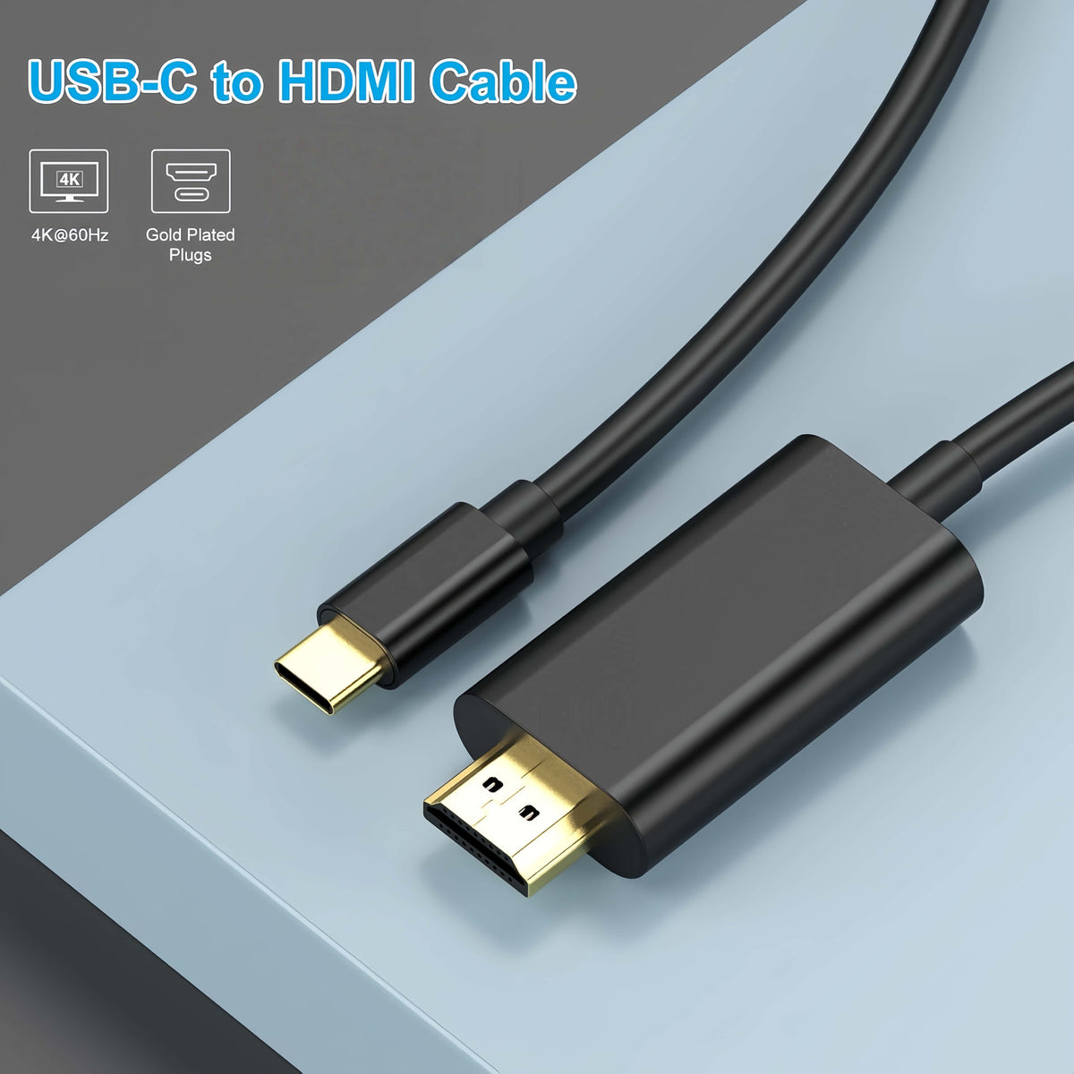 2-Pack 6ft USB C to HDMI Cable, 4K@60Hz, Gold-Plated Type-C to HDMI Cord, Thunderbolt 3/4 Compatible for MacBook, iPad, Laptop to Monitor TV
