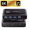 2-Port HDMI KVM Switcher, 2x1 8K USB 3.0 KVM Switch with HDMI 2.1 Ports and 4x USB 3.0 Ports, Enables Sharing of One Monitor and 4 Peripheral Devices Between Two Computers, Supports 8K 60Hz, 4K 120Hz, YUV 4:4:4, HDCP 2.3, and HDR10