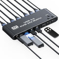 2x2 USB3.0 KVM Matrix Switcher, 2 Computers 2 Monitors HDMI 2.0 4K@60Hz HDCP2.3, Share Keyboard Mouse USB Peripherals, 3.5mm Audio Output, Button Hotkey & IR Remote Control