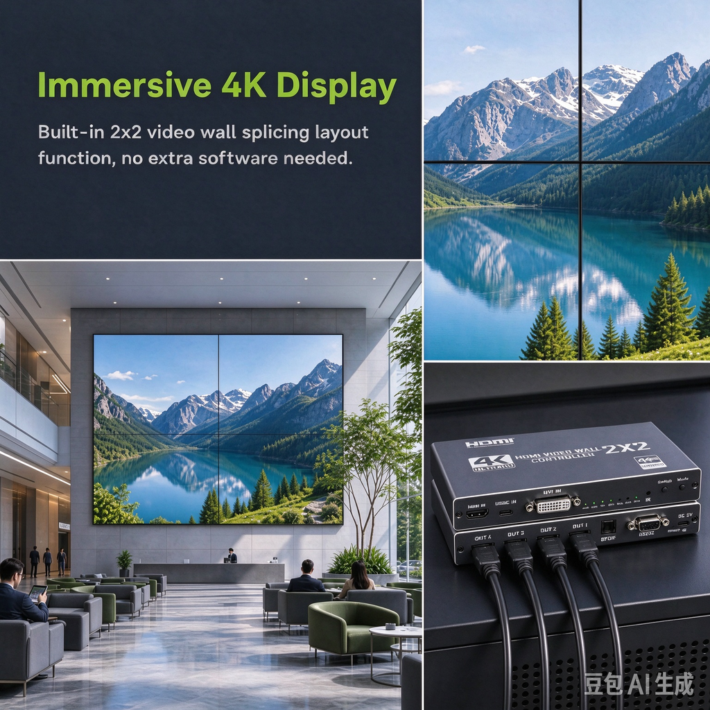 4K 2x2 4 Screen USB-C or HDMI/DVI Video Wall Controller Processor Display
