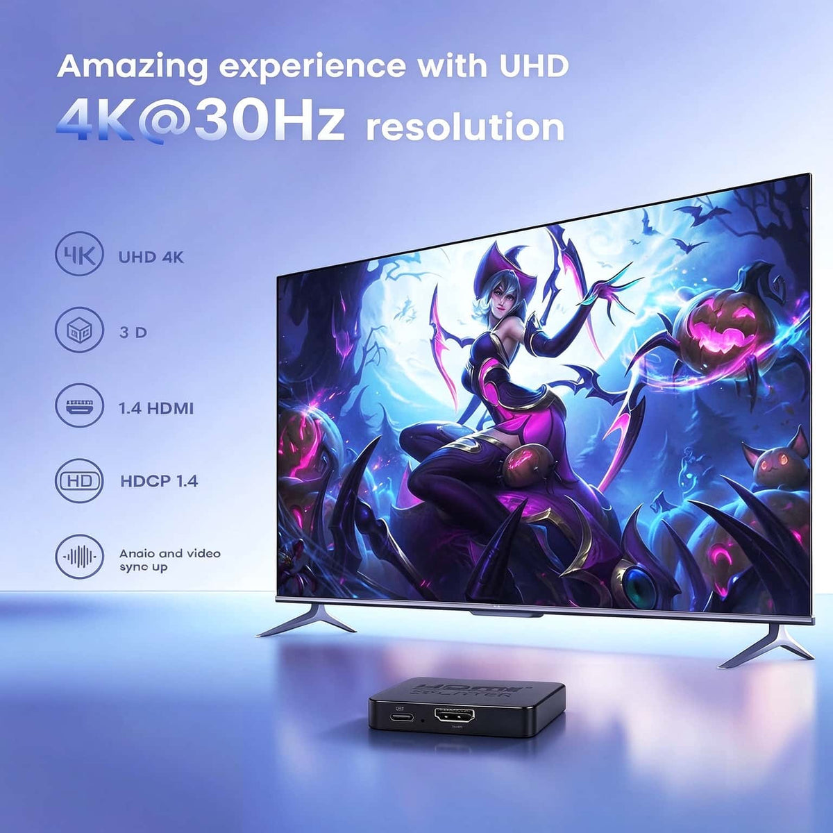 4K 30Hz HDMI Splitter 1 in 4 Out, Mirror 4 Displays Simultaneously, HDCP, USB-C Powered, HDMI Duplicator for TV, Monitor, Advertising Screen