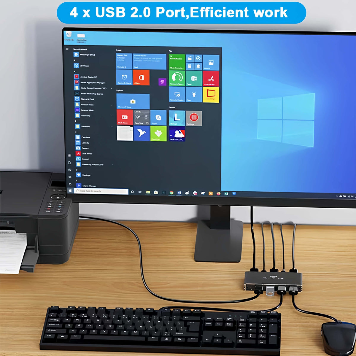 4K@60Hz HDMI 2x1 KVM Switcher HDMI KVM USB Switch Selector 2 In 1 Out with 4 Port USB for PC Loptop Support Monitor Printer