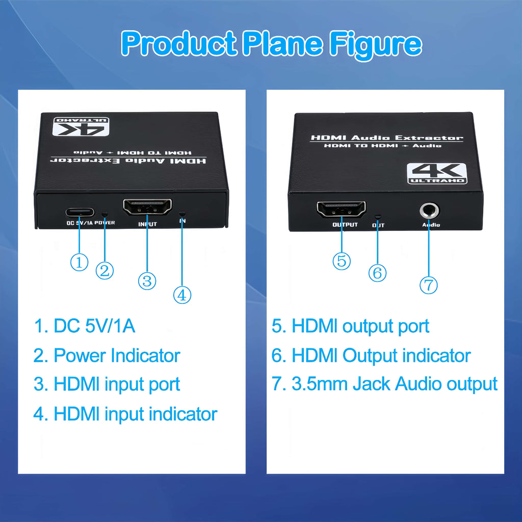 4K HDMI Audio Extractor, HDMI to HDMI + 3.5mm Stereo Audio Converter, 4K@60Hz HDMI Audio Splitter for PS5, Xbox, Fire Stick, Monitor, TV