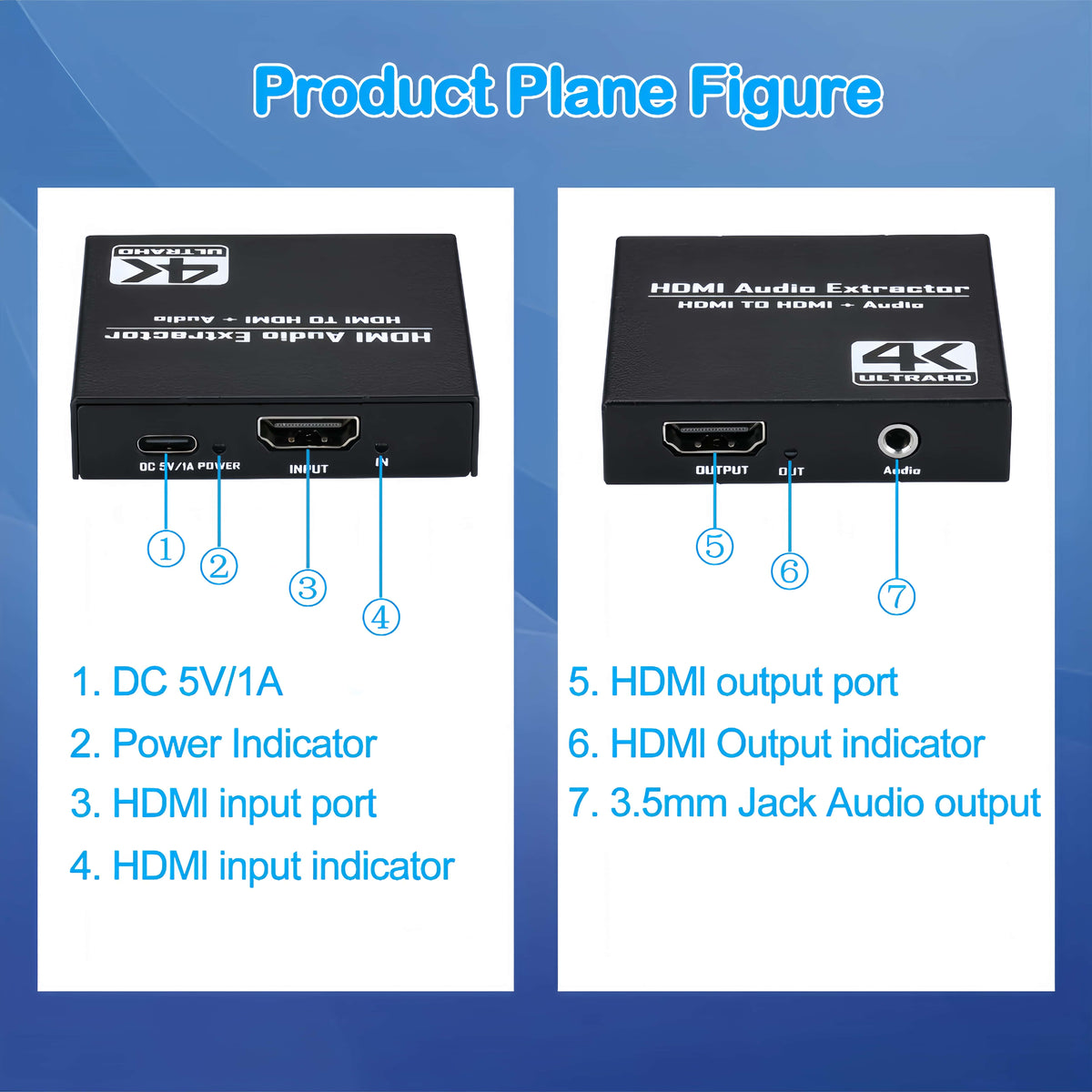 4K HDMI Audio Extractor, HDMI to HDMI + 3.5mm Stereo Audio Converter, 4K@60Hz HDMI Audio Splitter for PS5, Xbox, Fire Stick, Monitor, TV