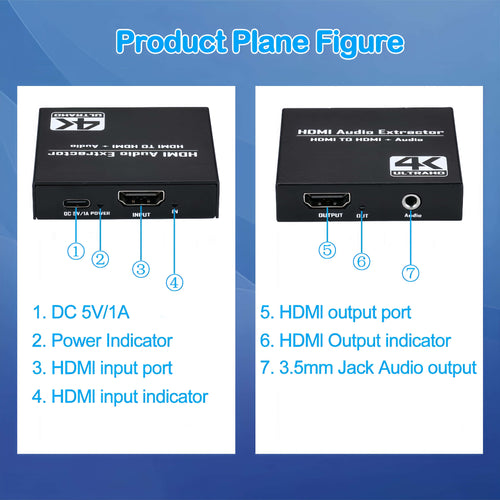 4K HDMI Audio Extractor, HDMI to HDMI + 3.5mm Stereo Audio Converter, 4K@60Hz HDMI Audio Splitter for PS5, Xbox, Fire Stick, Monitor, TV