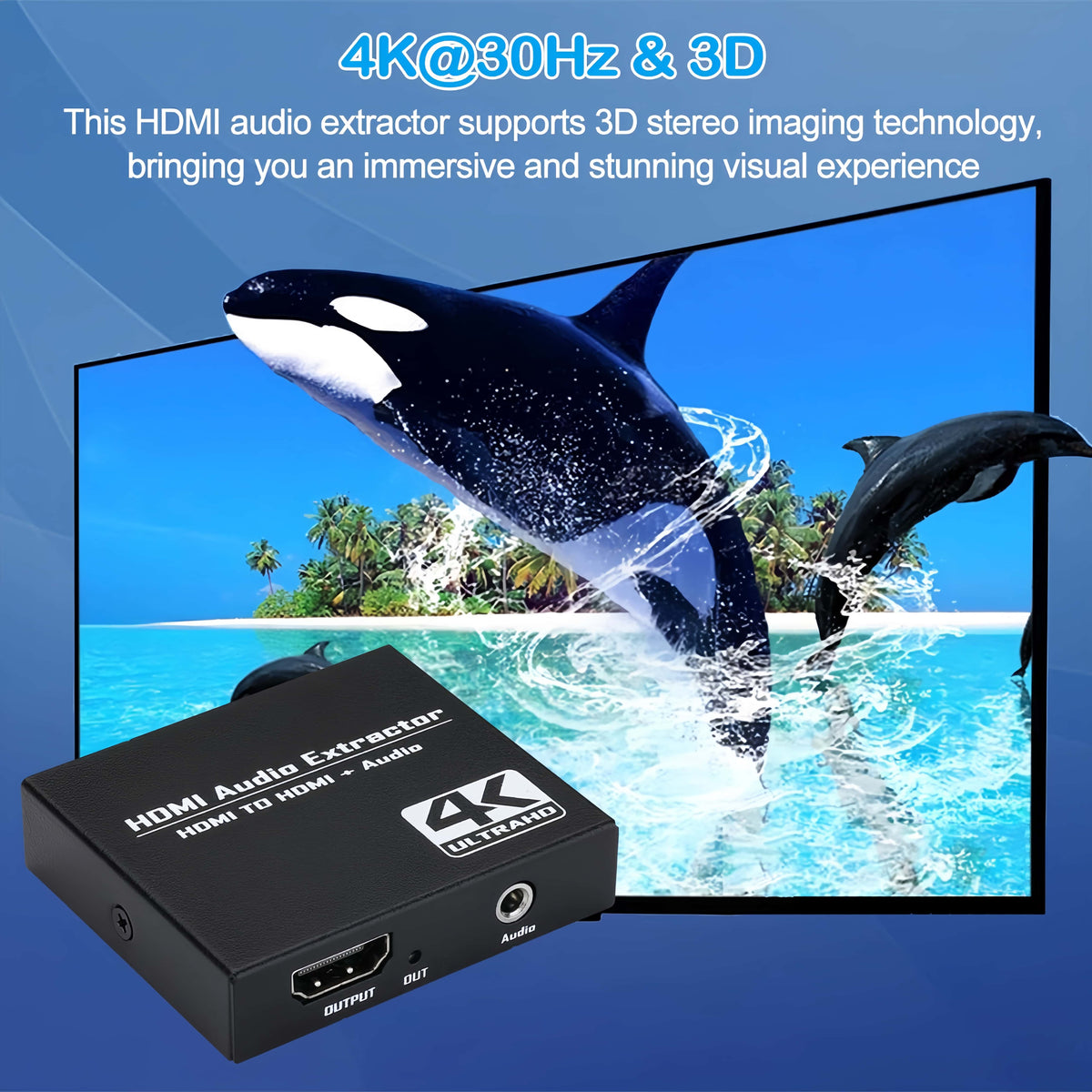 4K HDMI Audio Extractor, HDMI to HDMI + 3.5mm Stereo Audio Converter, 4K@60Hz HDMI Audio Splitter for PS5, Xbox, Fire Stick, Monitor, TV