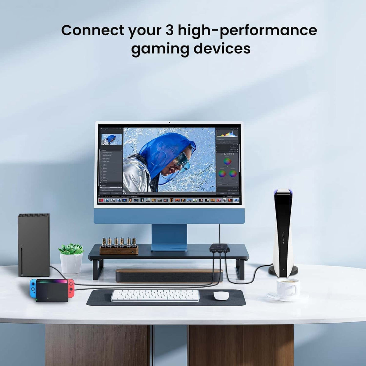 8K 60Hz 3 Port HDMI Switch 3 in 1 Out with Built-in HDMI Cable, HDMI 2.1 48Gbps HDCP2.3, 4K 120Hz Manual Selector for PS5 Xbox PC Monitor
