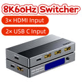 8K 60Hz HDMI + USB-C Switch 5 in 1 Out, 3 HDMI 2.1 + 2 Type-C Video Input, 4K 120Hz HDCP2.3, Mixed Input Switcher for MacBook, PC, PS5, Xbox, Monitor