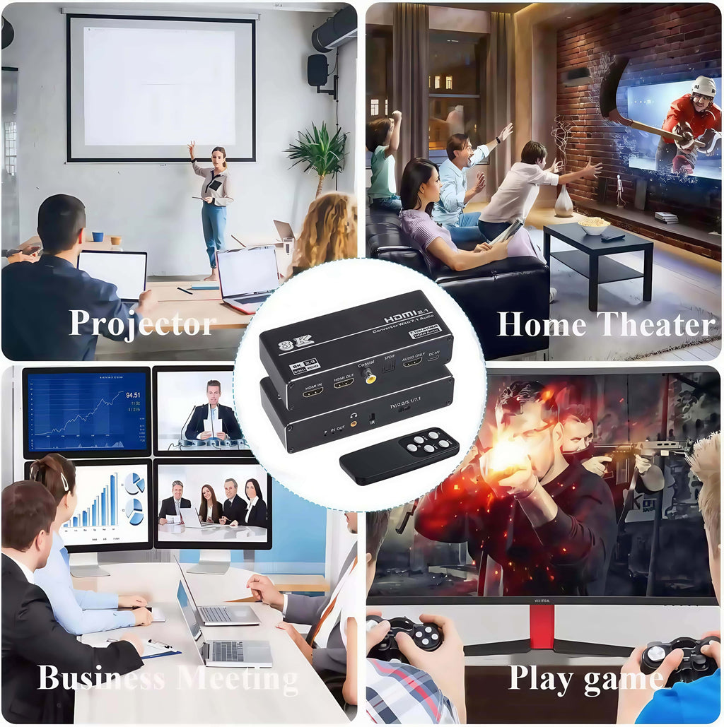 8K 60hz HDMI Audio Extractor Splitter, Supports HDMI 2.1, HDR, VRR, HDCP2.3 - Convert Audio to HDMI, Coaxial, 7.1Ch, Optical, 3.5mm and Coaxial