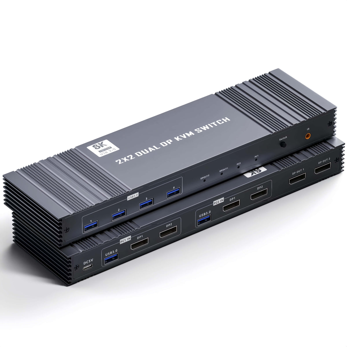 8K Displayport KVM Switcher for 2 Monitors 2 Computers 4K@120Hz DP KVM Switch Dual Monitor for 2 PC Sharing 2 Monitor of 1 Set Keyboard Mouse and USB Device with IR Controller