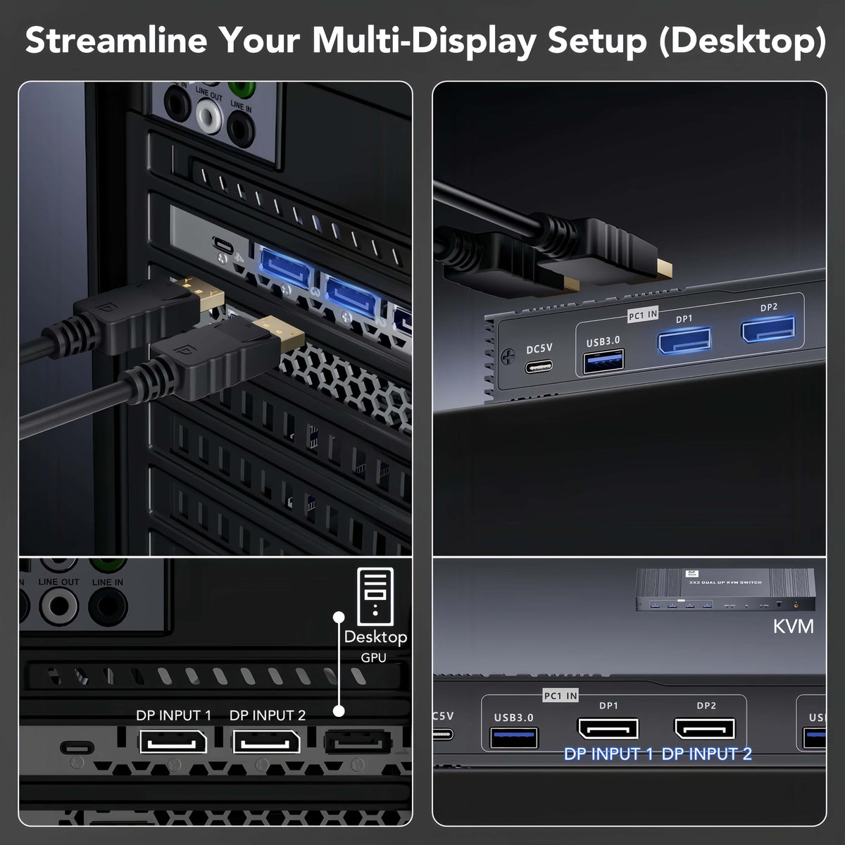 8K Displayport KVM Switcher for 2 Monitors 2 Computers 4K@120Hz DP KVM Switch Dual Monitor for 2 PC Sharing 2 Monitor of 1 Set Keyboard Mouse and USB Device with IR Controller