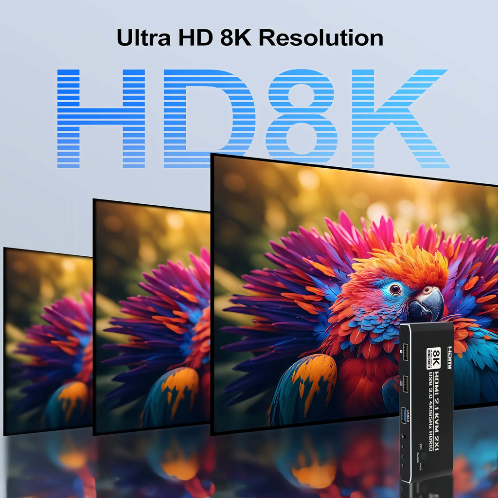 8K KVM Switch HDMI 2.1, 2 Port USB 3.0 KVM Switcher 2 in 1 Out with Remote Control, 8K@60Hz 4K@165Hz HDMI Switcher for 2 Computers Sharing Keyboard Mouse Monitor USB Devices