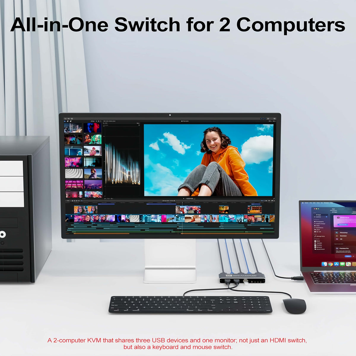 8K KVM Switch HDMI 2.1, 2 Port USB 3.0 KVM Switcher 2 in 1 Out with Remote Control, 8K@60Hz 4K@165Hz HDMI Switcher for 2 Computers Sharing Keyboard Mouse Monitor USB Devices