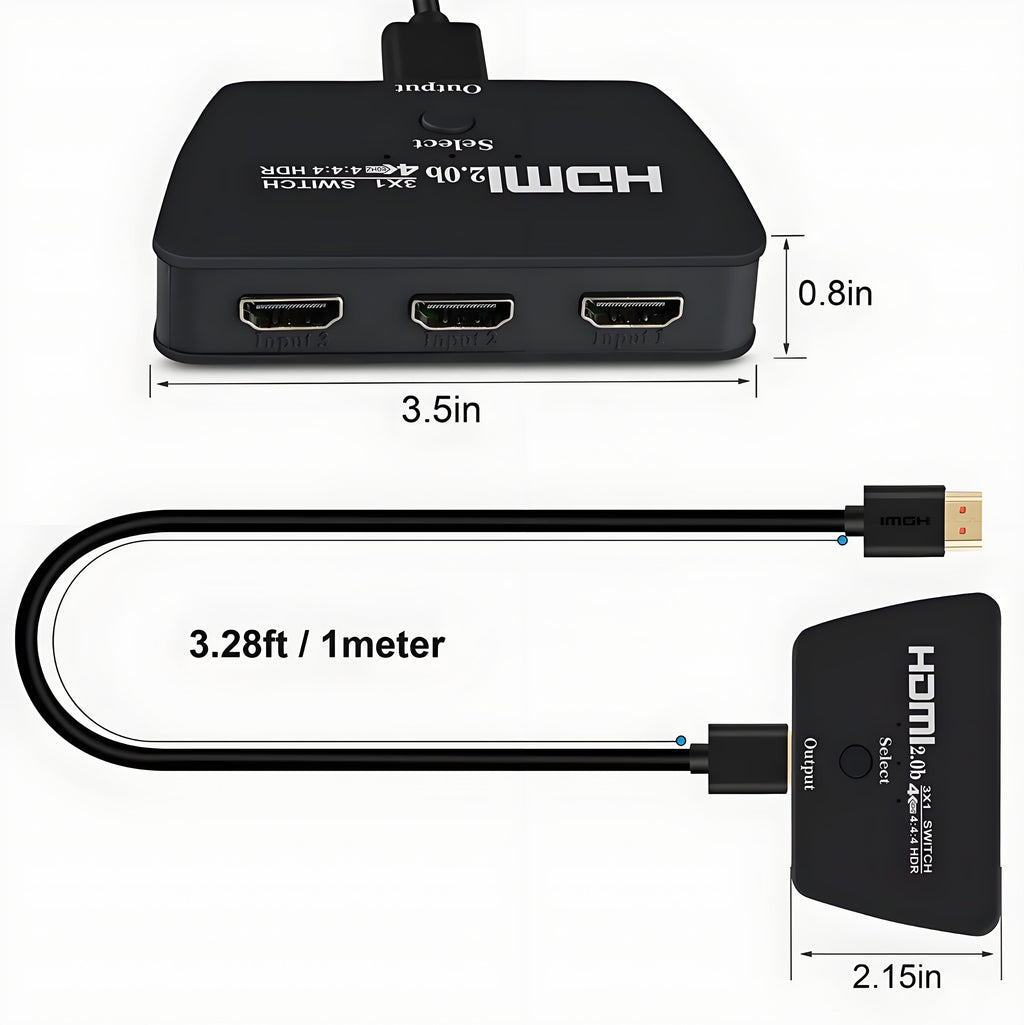 4K@60Hz HDMI 2.0 Switch with 4k hdmi cable, 3-in-1-out HDMI Switcher Selector, Ultra HD 4K HDMI Switch for Game Consoles, Fire Stick, PS5, Xbox, Home Theater, PC, Laptop