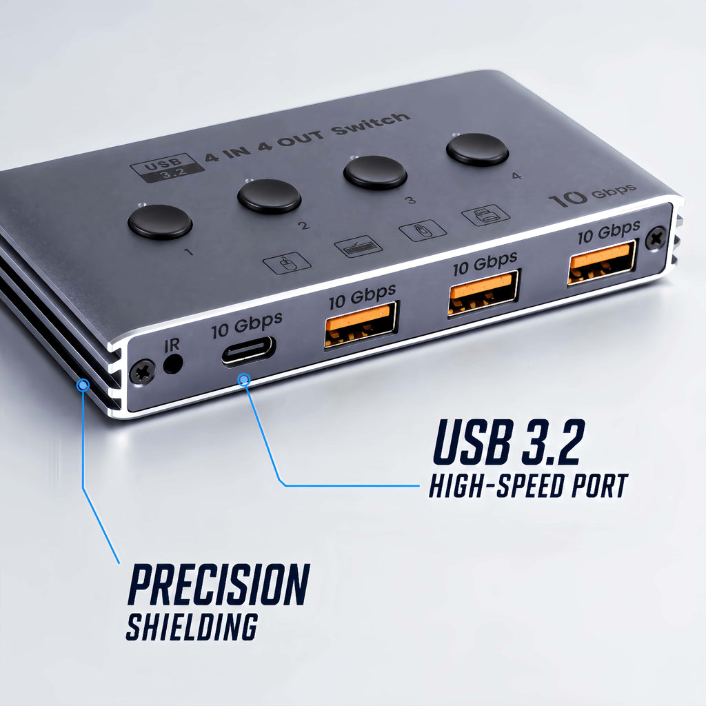 KVM USB C Switch with Controller 4 Computers Share 4 10Gbps USB 3.2 Gen 2 USB Switcher Selector for PC Laptop Keyboard
