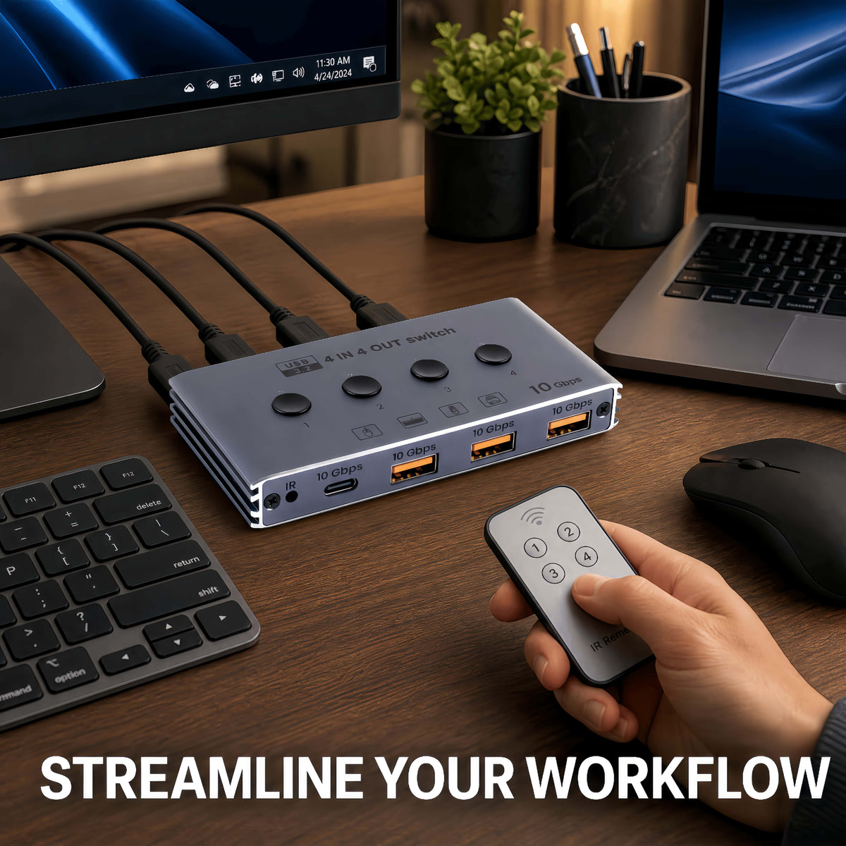 KVM USB C Switch with Controller 4 Computers Share 4 10Gbps USB 3.2 Gen 2 USB Switcher Selector for PC Laptop Keyboard
