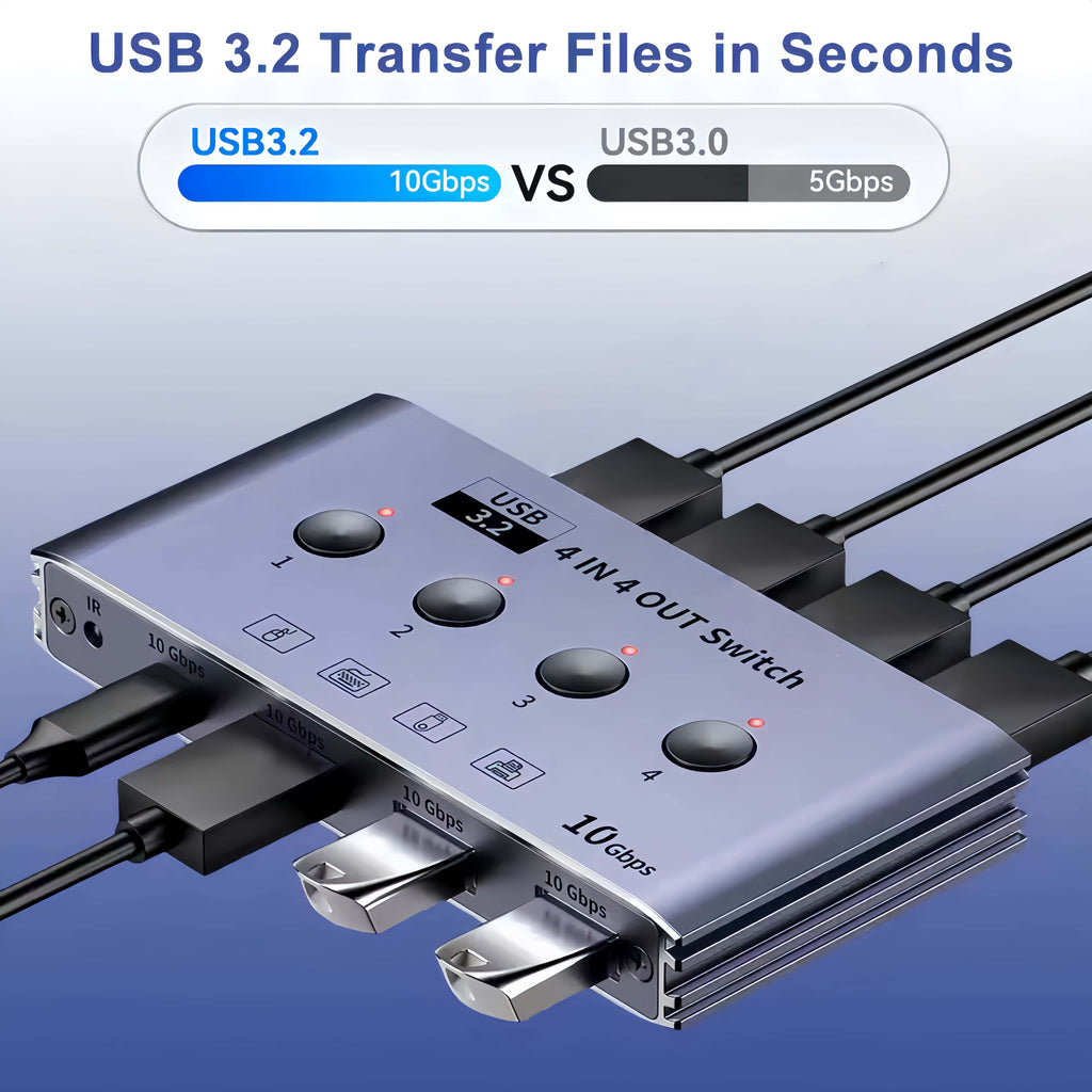 KVM USB C Switch with Controller 4 Computers Share 4 10Gbps USB 3.2 Gen 2 USB Switcher Selector for PC Laptop Keyboard