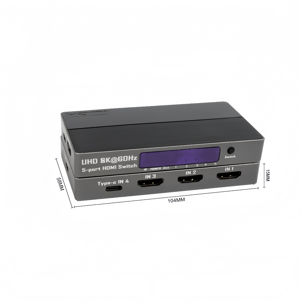 8K 60Hz HDMI + USB-C Switch 5 in 1 Out, 3 HDMI 2.1 + 2 Type-C Video Input, 4K 120Hz HDCP2.3, Mixed Input Switcher for MacBook, PC, PS5, Xbox, Monitor