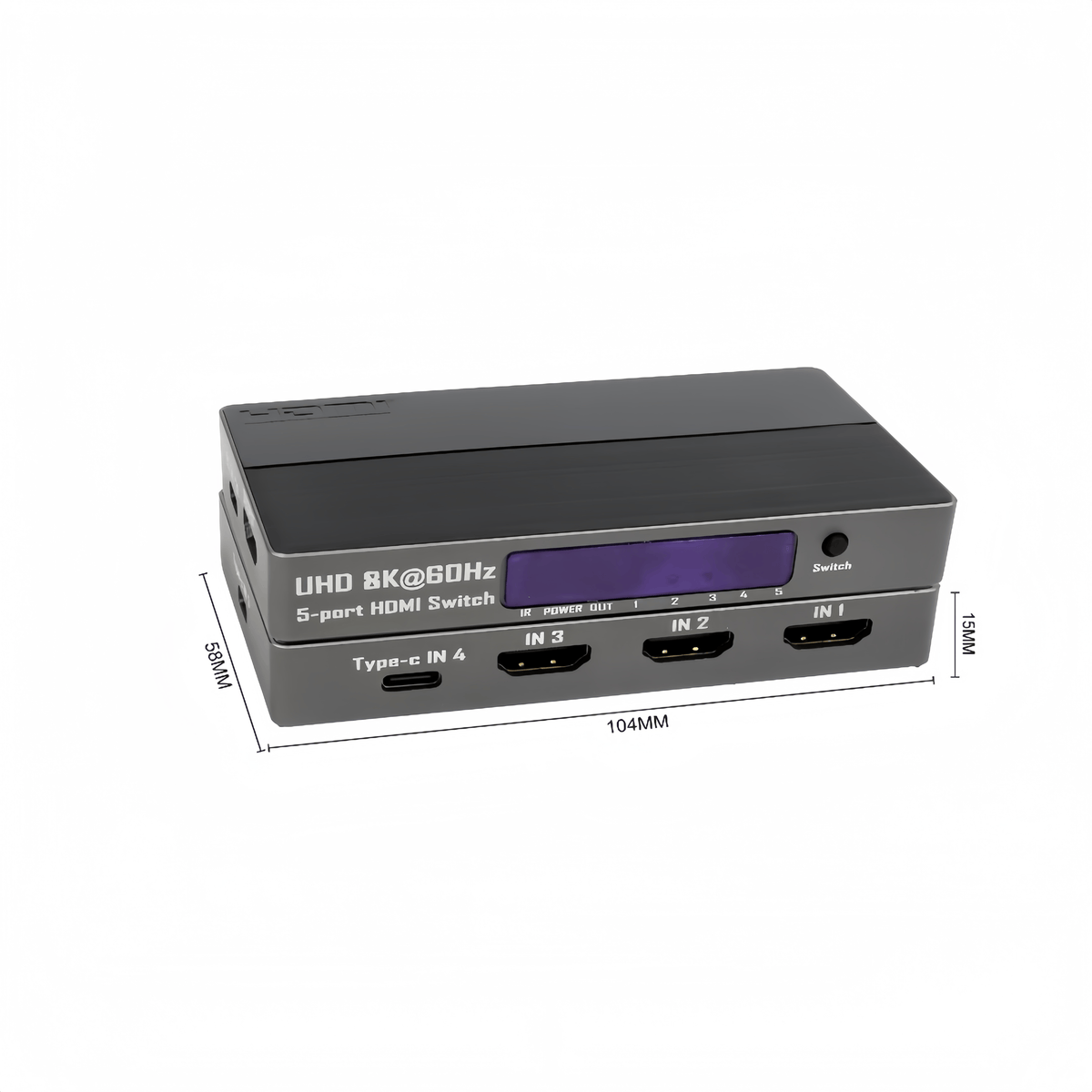 8K 60Hz HDMI + USB-C Switch 5 in 1 Out, 3 HDMI 2.1 + 2 Type-C Video Input, 4K 120Hz HDCP2.3, Mixed Input Switcher for MacBook, PC, PS5, Xbox, Monitor