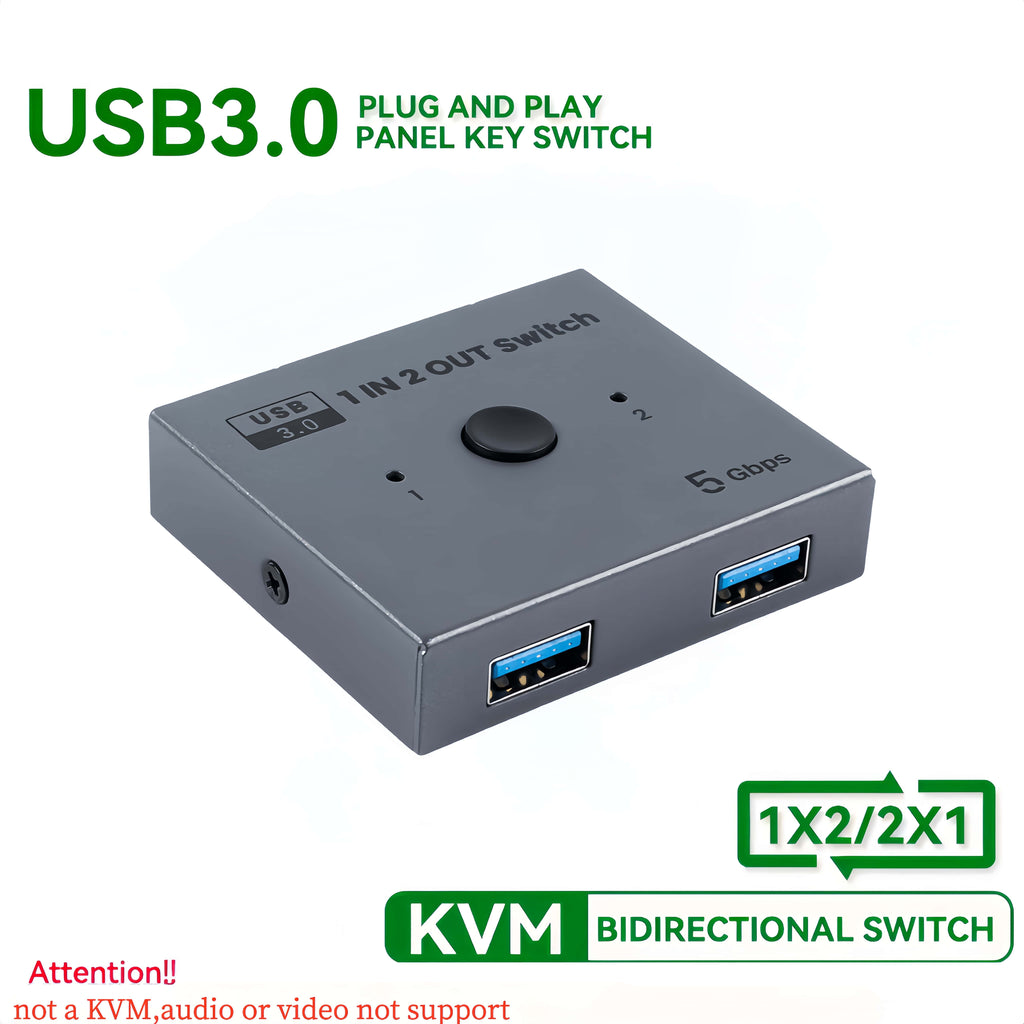 USB 3.0 Bidirectional Switch 2 in 1 Out / 1 in 2 Out, 5Gbps Manual USB Sharing Switcher for Two PCs Share Printer, Flash Drive, External Hard Drive