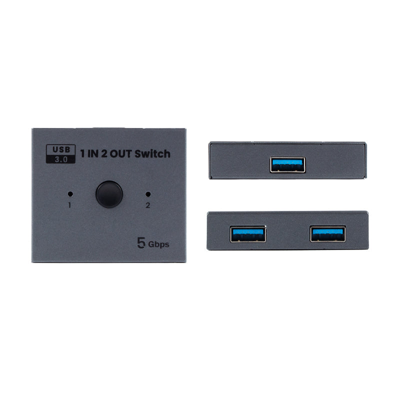 USB 3.0 Bidirectional Switch 2 in 1 Out / 1 in 2 Out, 5Gbps Manual USB Sharing Switcher for Two PCs Share Printer, Flash Drive, External Hard Drive