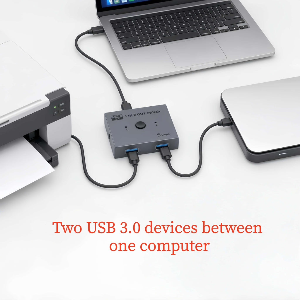 USB 3.0 Bidirectional Switch 2 in 1 Out / 1 in 2 Out, 5Gbps Manual USB Sharing Switcher for Two PCs Share Printer, Flash Drive, External Hard Drive