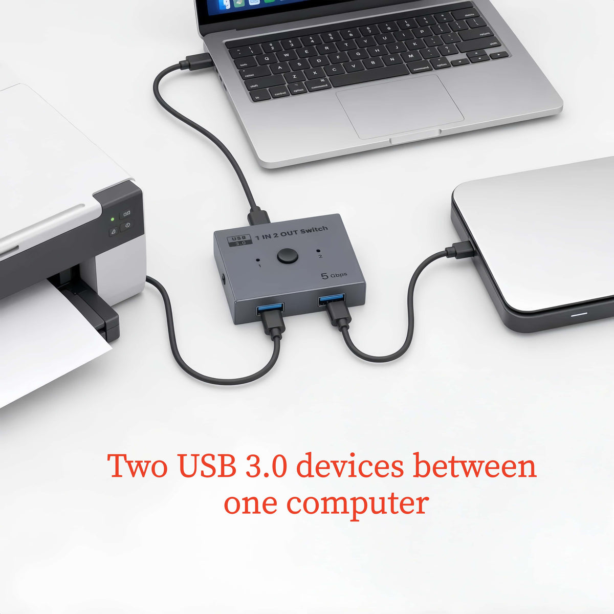 USB 3.0 Bidirectional Switch 2 in 1 Out / 1 in 2 Out, 5Gbps Manual USB Sharing Switcher for Two PCs Share Printer, Flash Drive, External Hard Drive