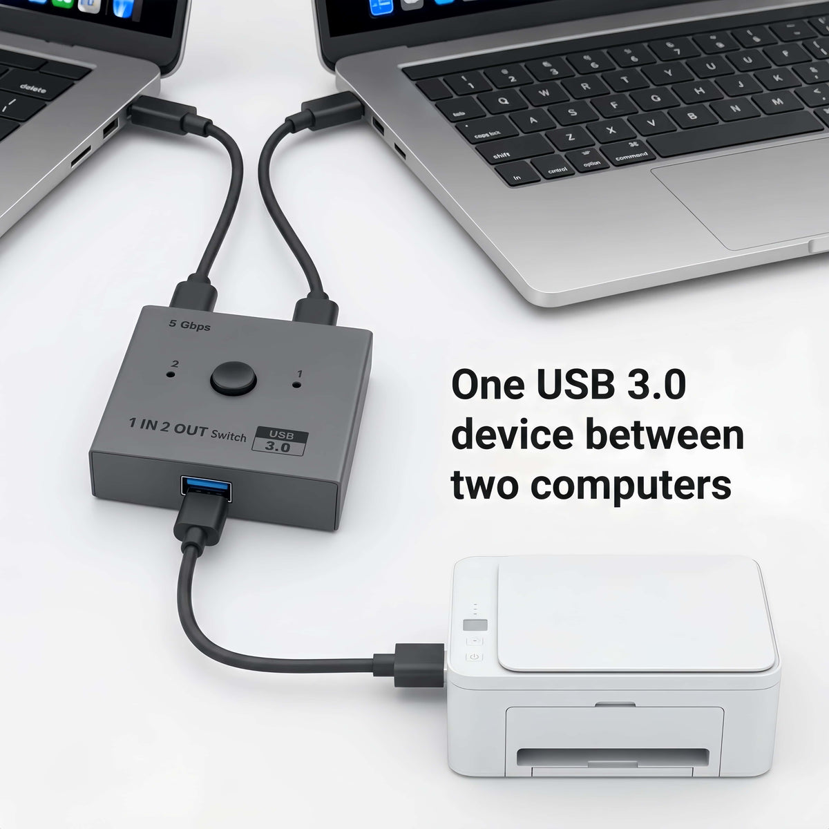 USB 3.0 Bidirectional Switch 2 in 1 Out / 1 in 2 Out, 5Gbps Manual USB Sharing Switcher for Two PCs Share Printer, Flash Drive, External Hard Drive