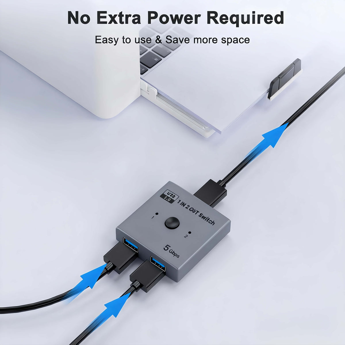 USB 3.0 Bidirectional Switch 2 in 1 Out / 1 in 2 Out, 5Gbps Manual USB Sharing Switcher for Two PCs Share Printer, Flash Drive, External Hard Drive