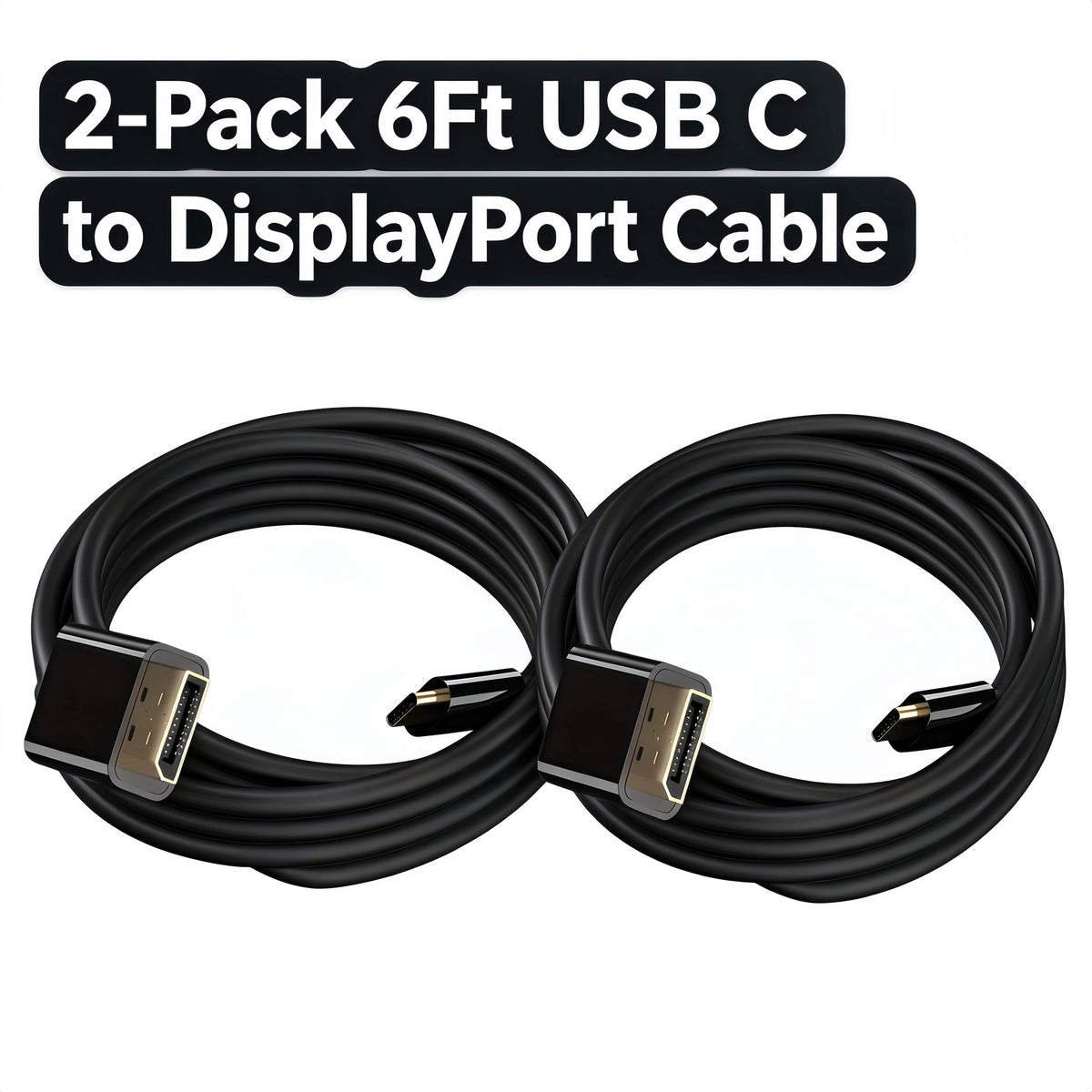 USB C to DisplayPort Cable 2-Pack 6ft, 4K@60Hz 21.6Gbps Type-C to DP Cord for Laptop Monitor
