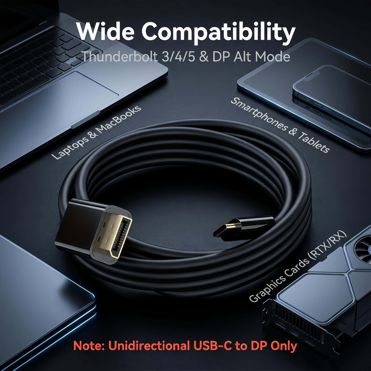 USB C to DisplayPort Cable 2-Pack 6ft, 4K@60Hz 21.6Gbps Type-C to DP Cord for Laptop Monitor
