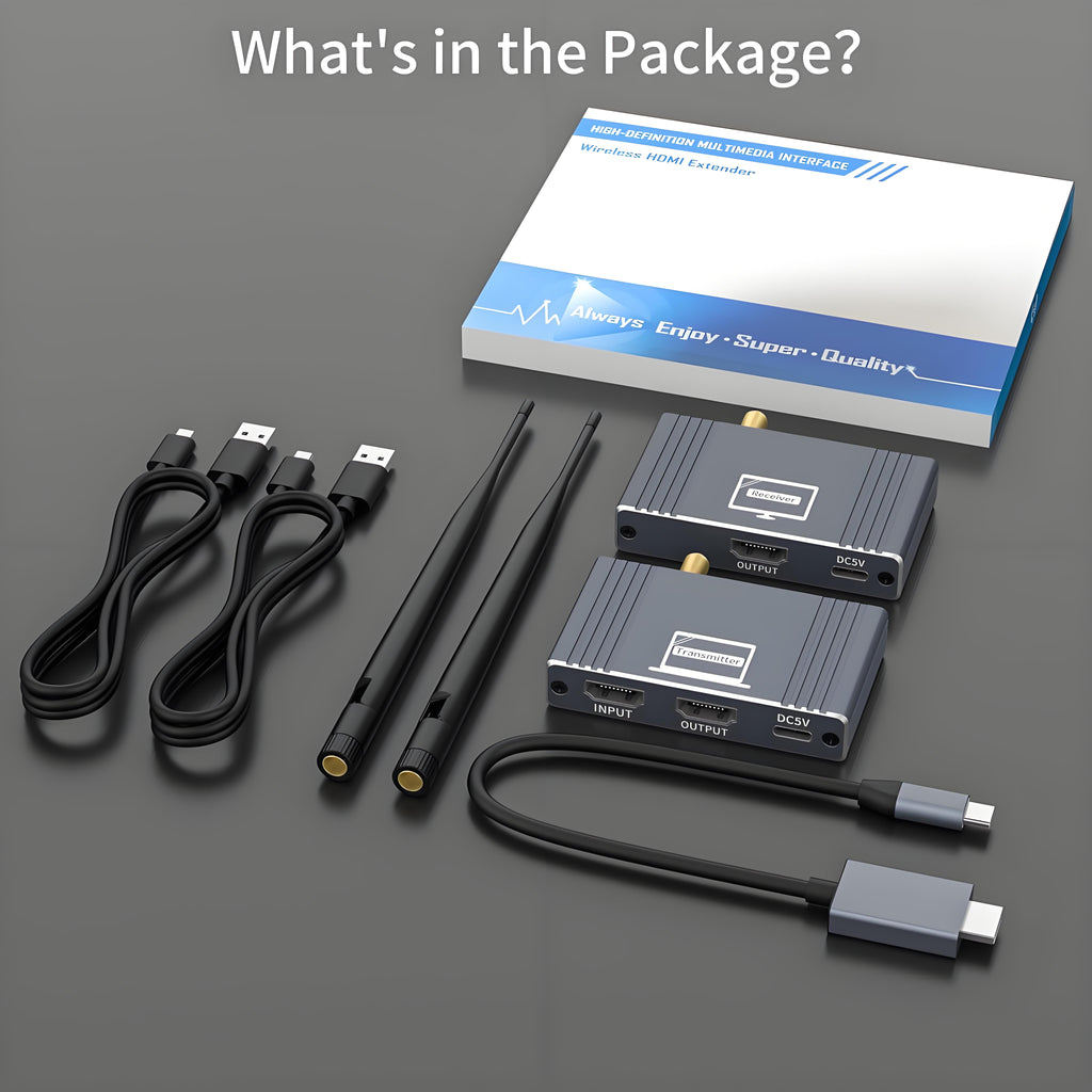 Wireless HDMI Transmitter and Receiver, 5.8GHz Wireless HDMI Extender Kit with Loop Out Support 590Ft/180m Up to 1080P@60hz Video Resolution, Support laptops, PCs, DVD, Digital Video Cameras etc