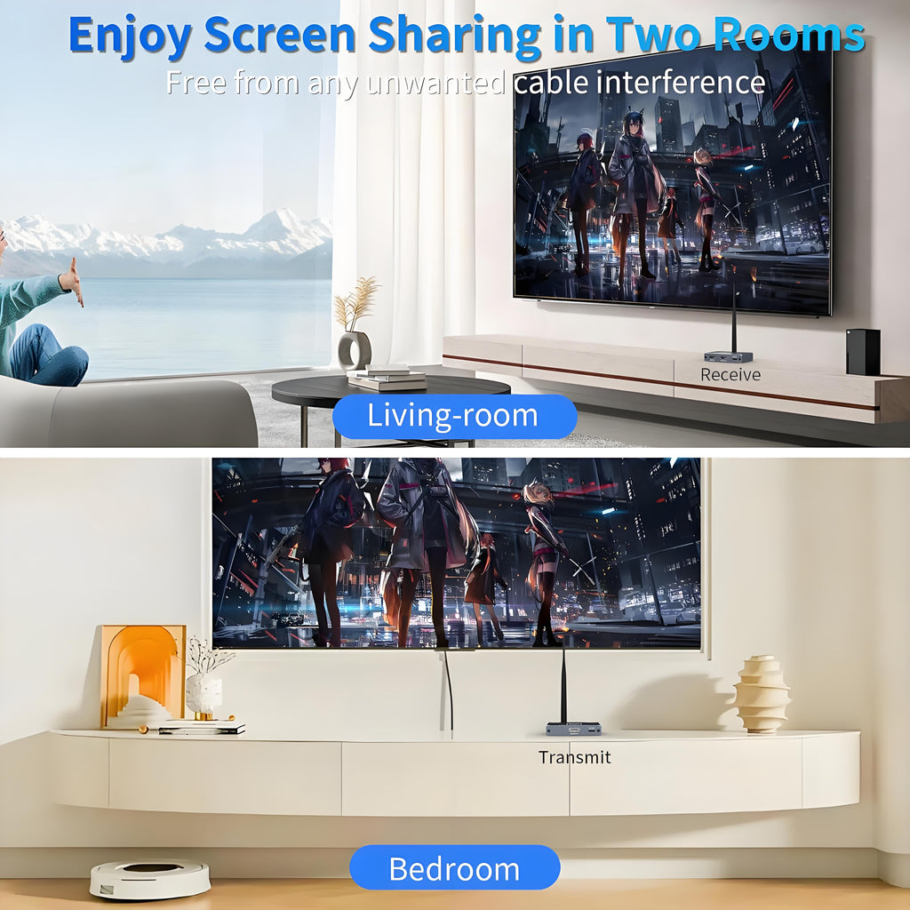 Wireless HDMI Transmitter and Receiver, 5.8GHz Wireless HDMI Extender Kit with Loop Out Support 590Ft/180m Up to 1080P@60hz Video Resolution, Support laptops, PCs, DVD, Digital Video Cameras etc