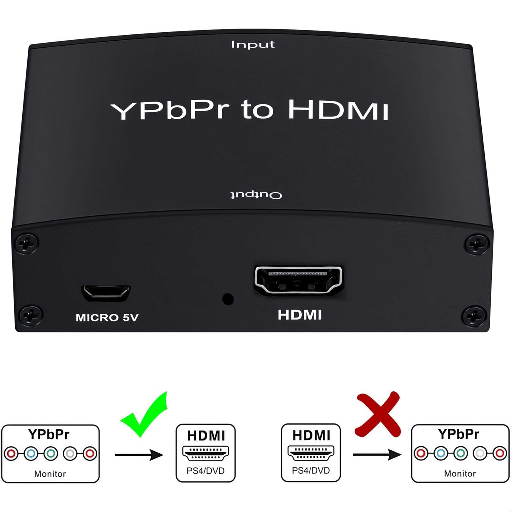YPbPr Component to HDMI Converter 1080P@60Hz, 5RCA RGB YPbPr + R/L Analog Stereo Audio to HDMI Adapter for Old Component Source to Modern HDMI TV Monitor Projector