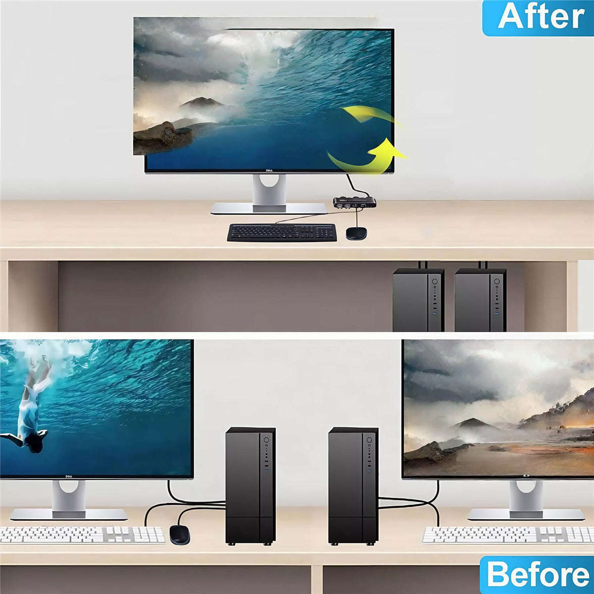 hdmi kvm switcher for 2 computer 1 monitors and 4 usb3.0 Devices .Supports 8K 60Hz, 4K 120Hz, YUV 4:4:4, HDCP 2.3, And HDR10